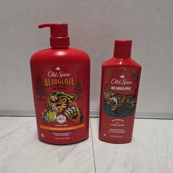 Old Spice Bearglove Body Wash Pump - 33.4 fl oz + Bearglove 2in1 Shampoo 13.5 Oz - Picture 1 of 7